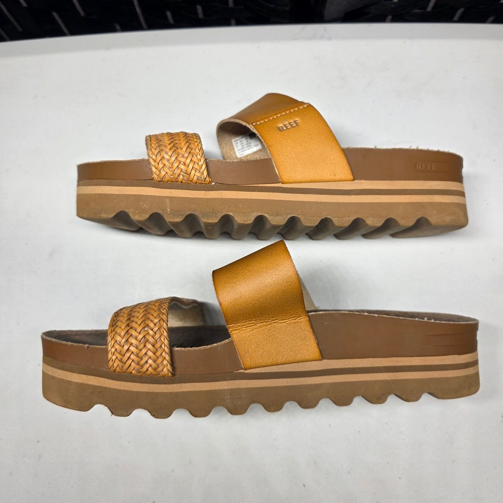 Reef Cushion Vista Hi Platform Sandals Tan Woven Straps Womens Size 8 J-22 JH-V - Picture 8 of 8